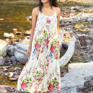 April Cornell XXS Floral Embroidery Detail Flowy Summer Dress Midi/Maxi